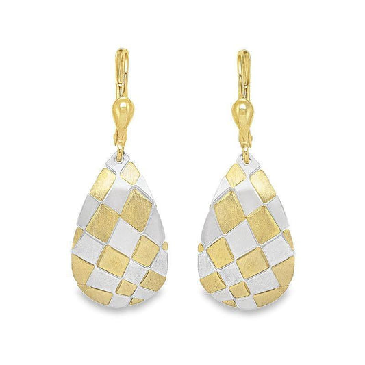 14K Gold Mosaic Pattern Teardrop Earrings