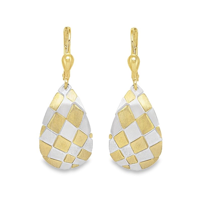 14K Gold Mosaic Pattern Teardrop Earrings