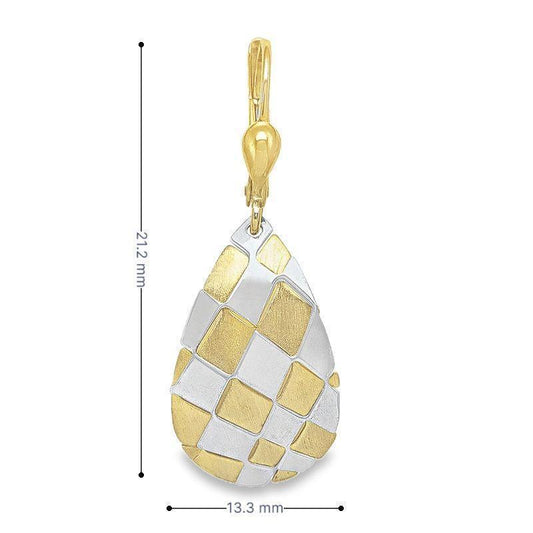 14K Gold Mosaic Pattern Teardrop Earrings
