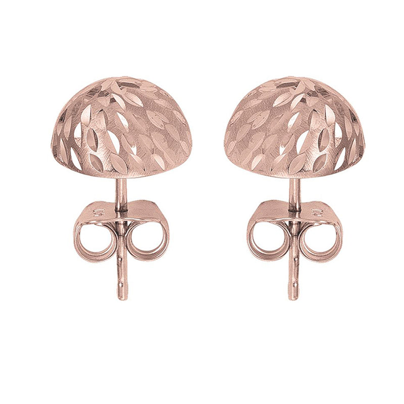 14K Rose Gold Half Ball Diamond Cut Stud Earrings 