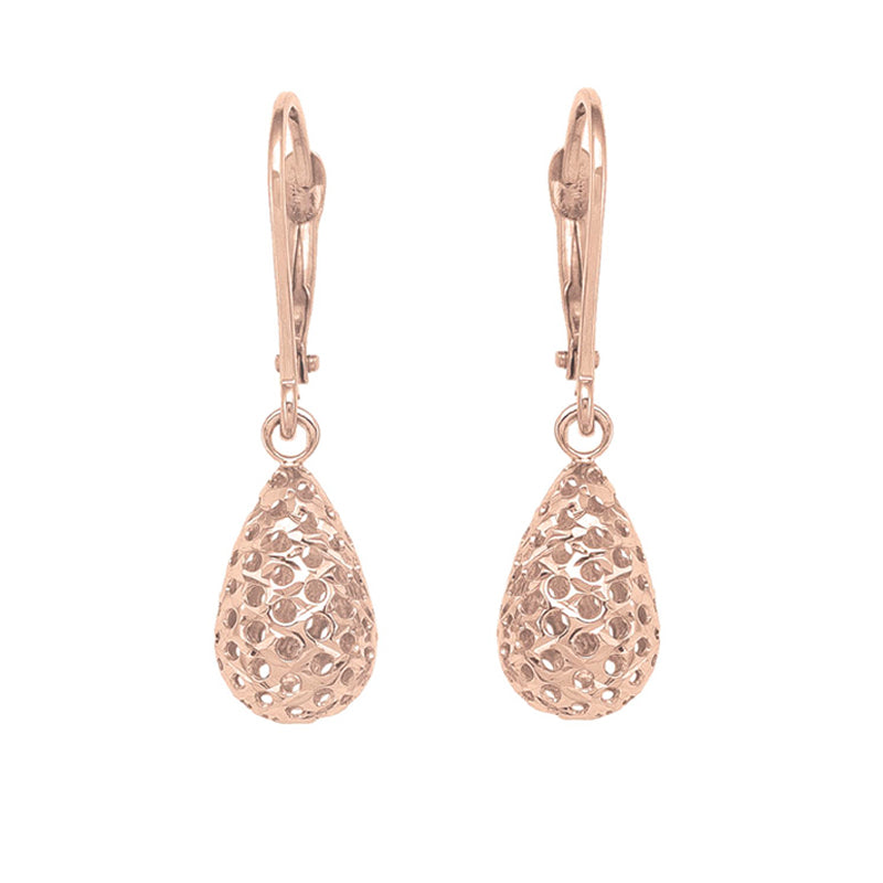 10K Rose Gold Fancy Diamond Cut Tear Drop Earrings