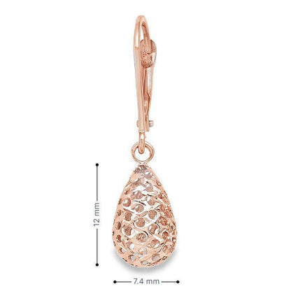 10K Rose Gold Fancy Diamond Cut Tear Drop Earrings