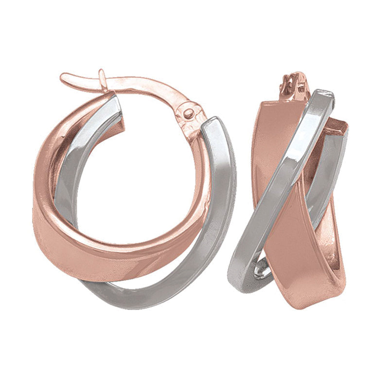 14K Pink and White Gold Fancy Hoop Earrings