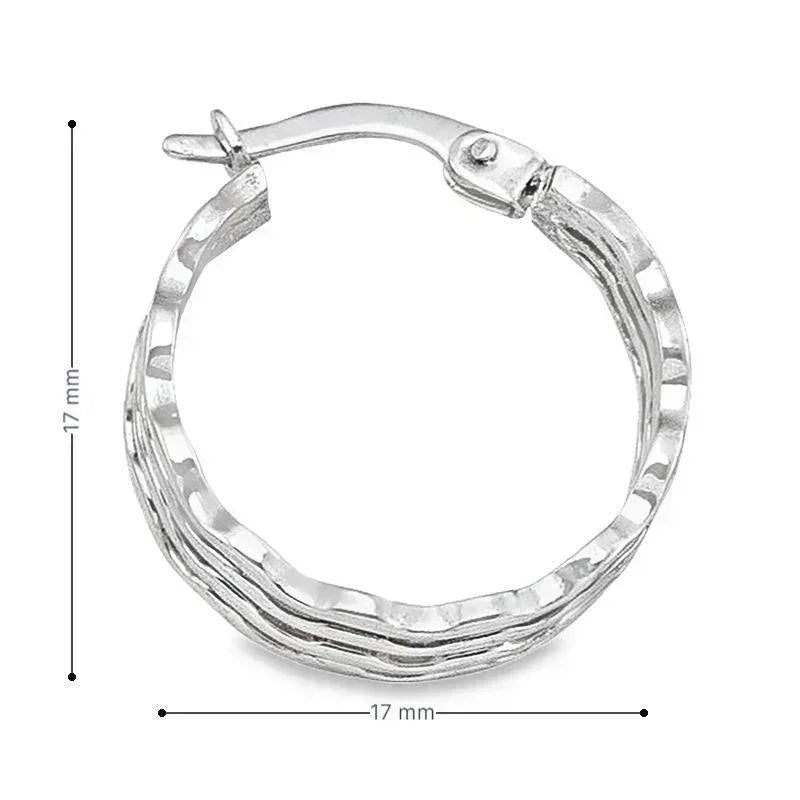14K White Gold Wave Fancy Hoop Earrings