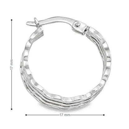 14K White Gold Wave Fancy Hoop Earrings