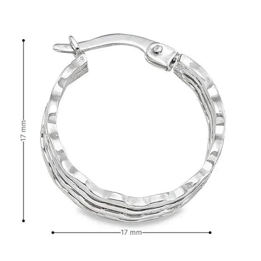 14K White Gold Wave Fancy Hoop Earrings