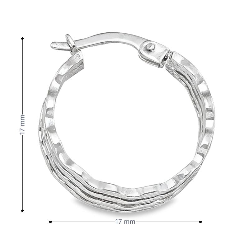 14K White Gold Wave Fancy Hoop Earrings