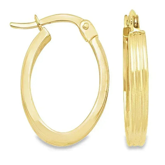 Oval Patterned 14K Yellow Gold Hoop Earrings