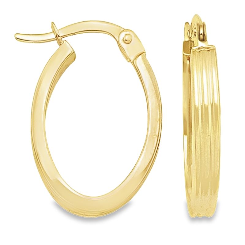 Oval Patterned 14K Yellow Gold Hoop Earrings