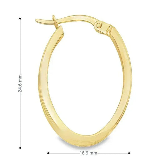 14K Yellow Gold Patterned Oval Hoop Earrings