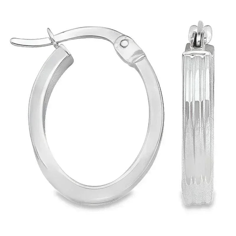 Oval Hoop Earrings in 14K White Gold Patterned