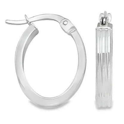 Oval Hoop Earrings in 14K White Gold Patterned