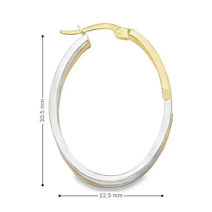 14K Two Tone Gold Oval Fancy Hoop Earrings