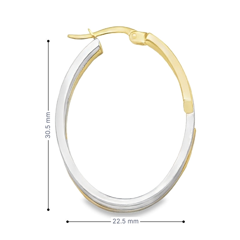 14K Two Tone Gold Oval Fancy Hoop Earrings