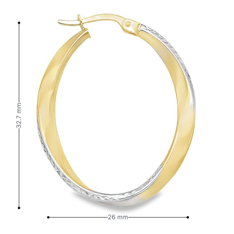 14K Two-Tone Gold Diamond-Cut Oval Hoop Earrings