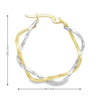 14K Yellow and White Gold Fancy Twist Hoop Earrings