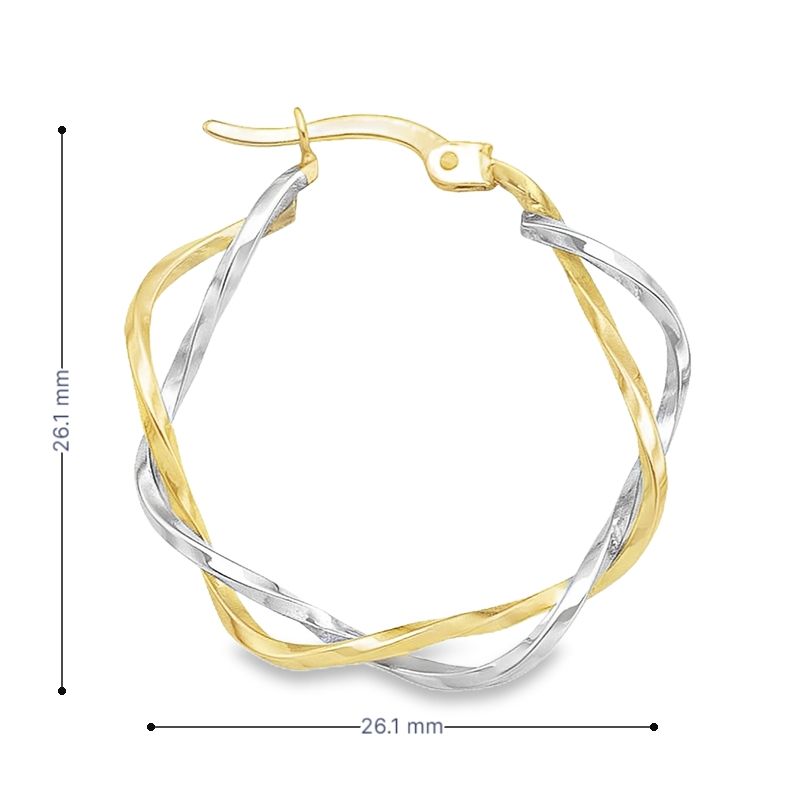 14K Yellow and White Gold Fancy Twist Hoop Earrings