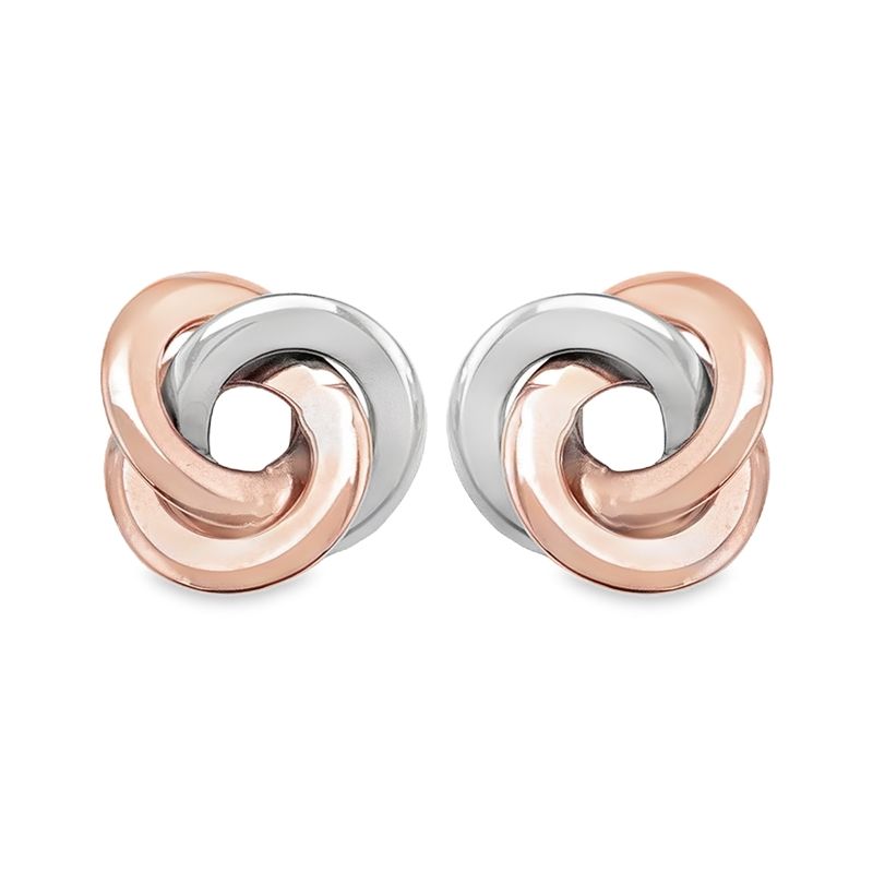 14K Rose and White Gold Love Knot Stud Earrings