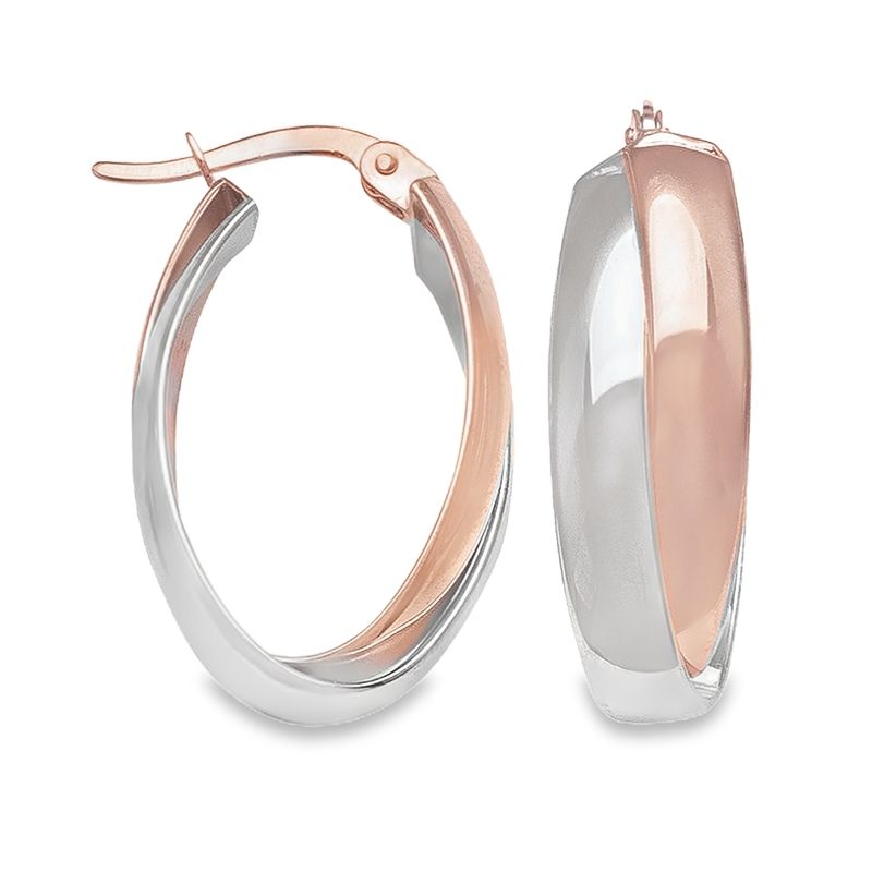 14K Rose and White Gold Fancy Hoop Earrings