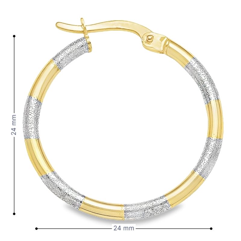 10K Yellow and White Gold Textured Hoop Earrings