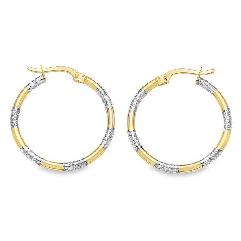 10K Yellow and White Gold Textured Hoop Earrings