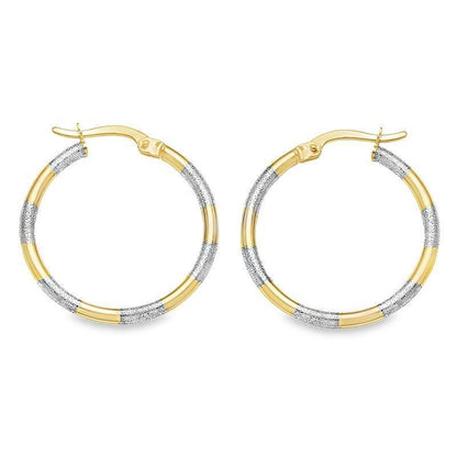 10K Yellow and White Gold Textured Hoop Earrings