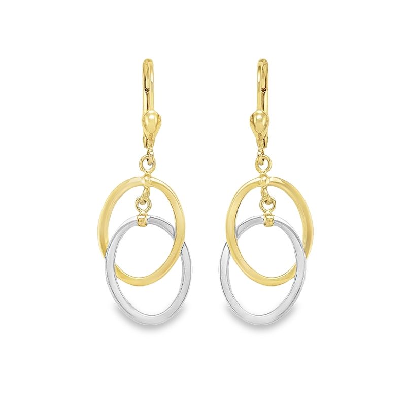 10K Two Tone Gold Fancy Link Drop Earrings 