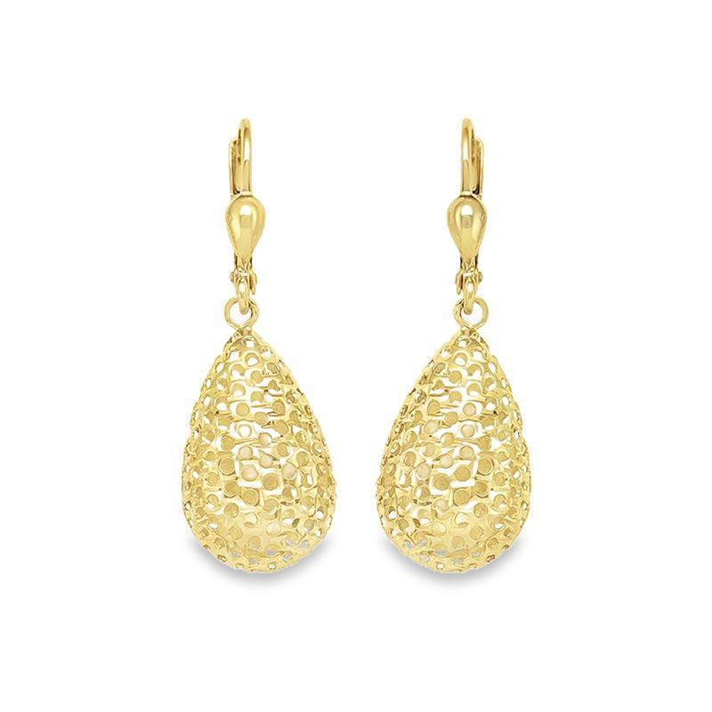 10K Yellow Gold Fancy Diamond Cut Tear Drop Earrings