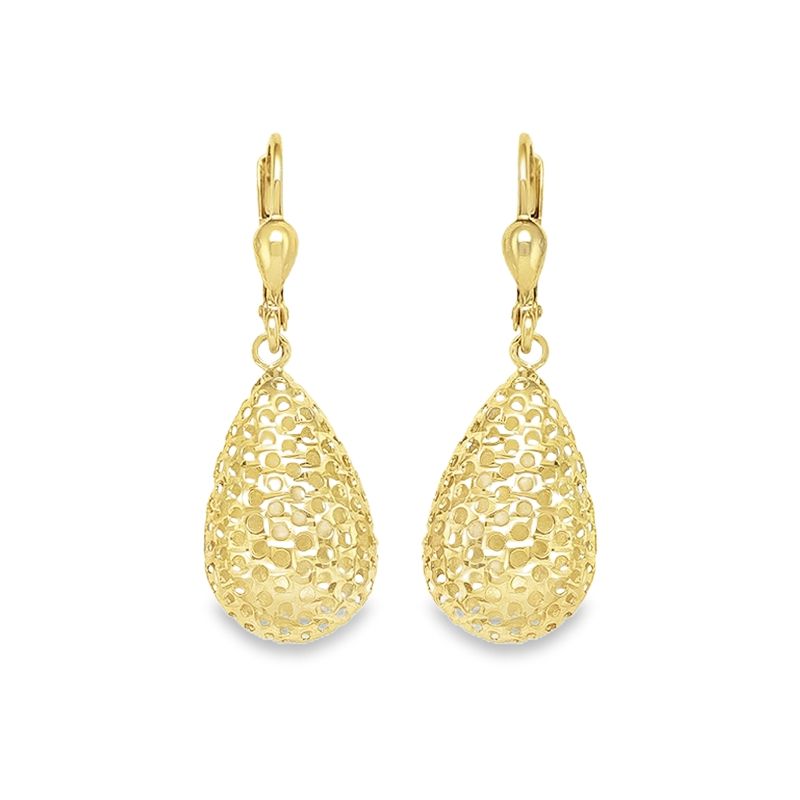 10K Yellow Gold Fancy Diamond Cut Tear Drop Earrings