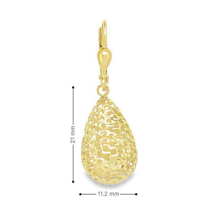 10K Yellow Gold Fancy Diamond Cut Tear Drop Earrings