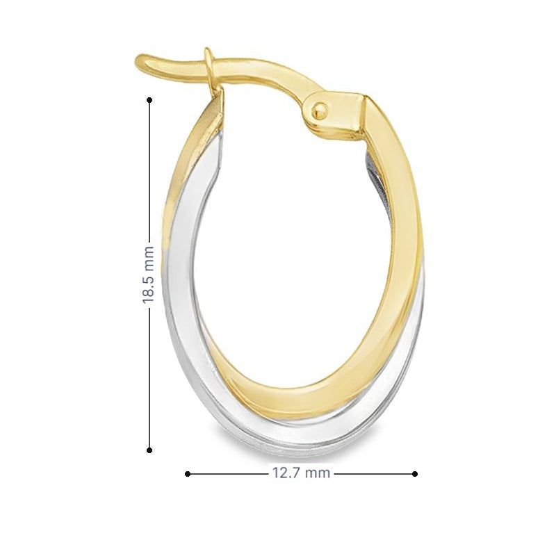 10K Yellow and White Solid Gold Fancy Hoop Earrings