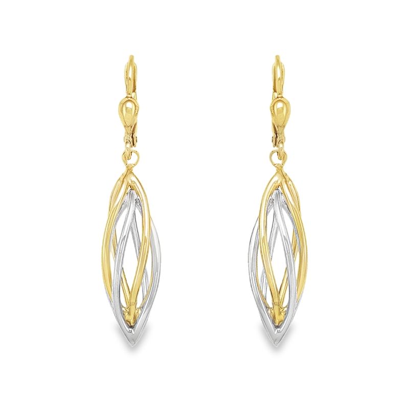 10K White and Yellow Gold Fancy Drop Earrings 