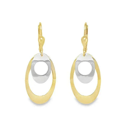 10K Two-Tone Gold Oval Fancy Drop Earrings