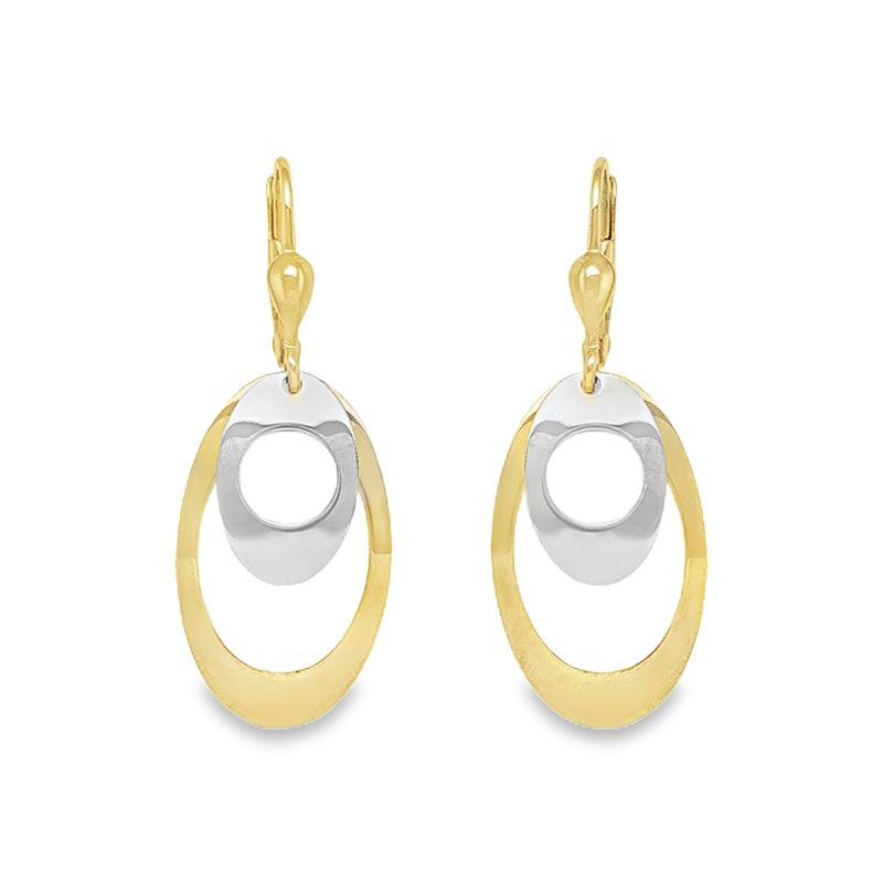 10K Two-Tone Gold Oval Fancy Drop Earrings