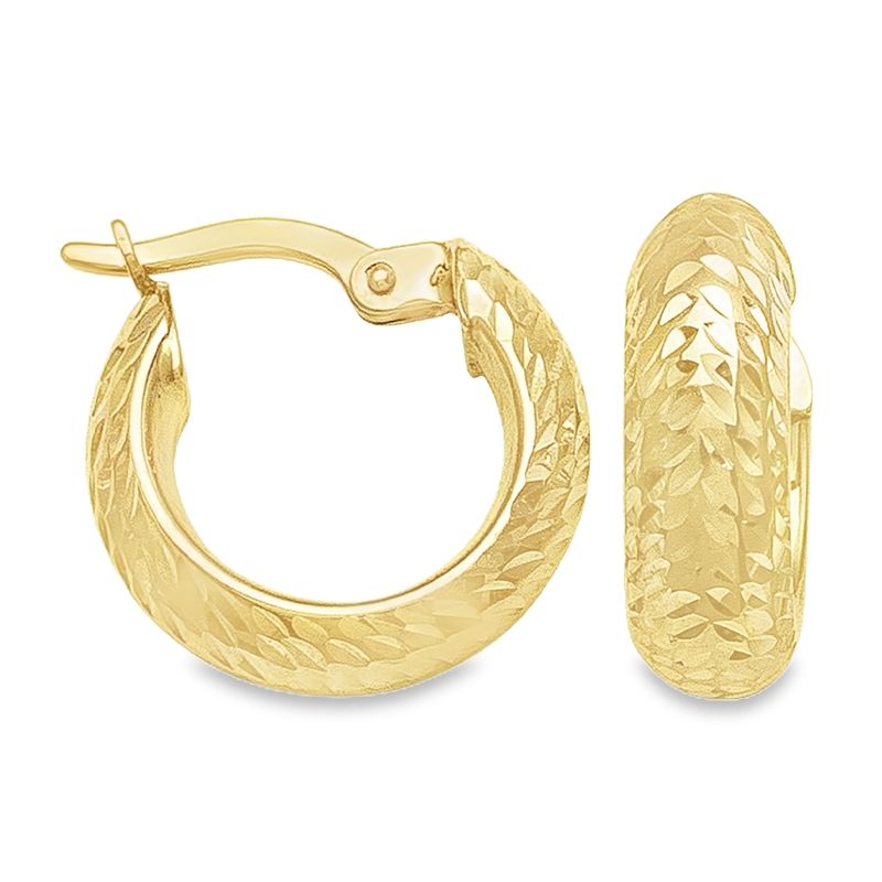 10K Yellow Gold Diamond Cut Hoop Earrings 