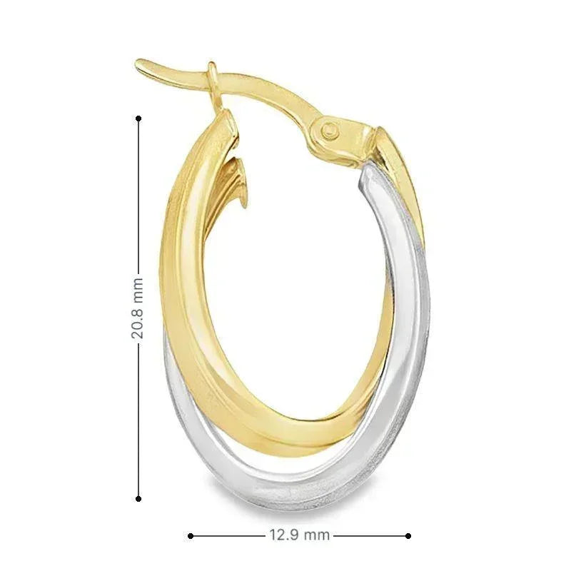 10K Yellow and White Gold Fancy Oval Hoop Earrings