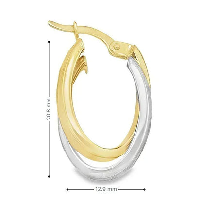 10K Yellow and White Gold Fancy Oval Hoop Earrings