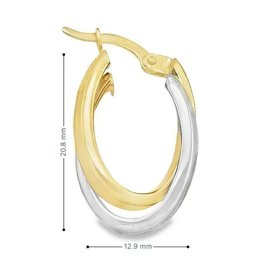 10K Yellow and White Gold Fancy Oval Hoop Earrings