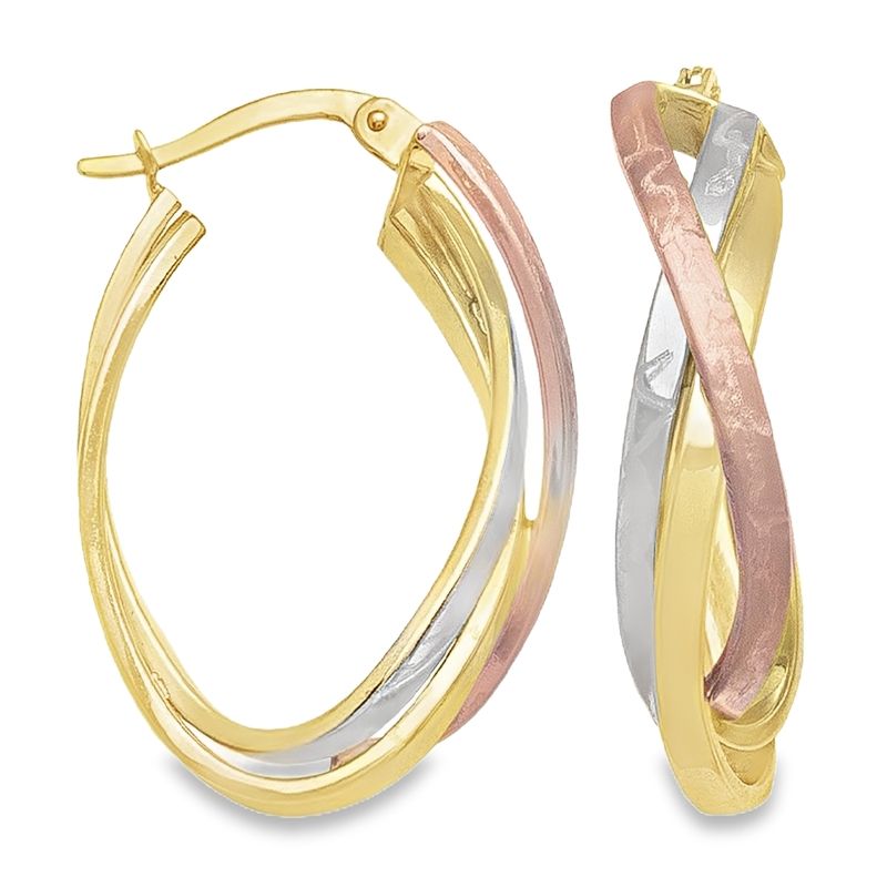 10K Tri-Color Gold Sleek Fancy Hoop Earrings