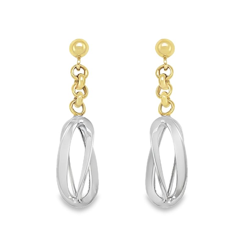 10K Two-Tone Gold Infinity Loop Drop Earrings 