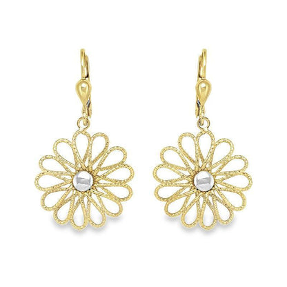 10K Two-Tone Gold Floral Drop Earrings