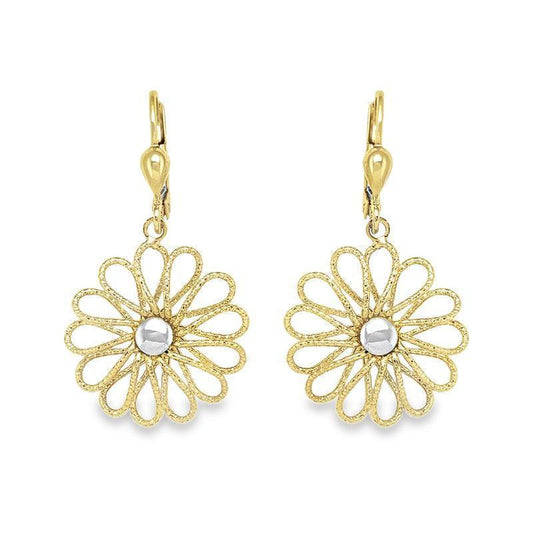 10K Two-Tone Gold Floral Drop Earrings