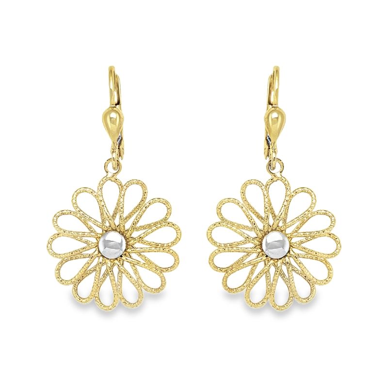 10K Two-Tone Gold Floral Drop Earrings