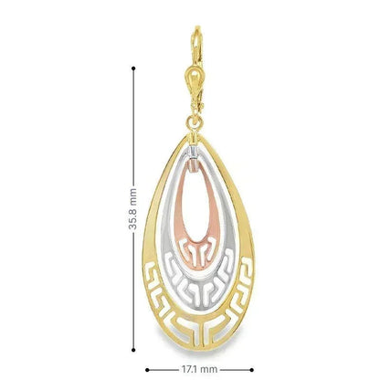 10K Tri-Color Gold Layered Fancy Teardrop Earrings
