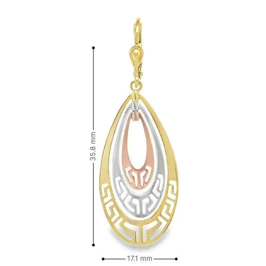 10K Tri-Color Gold Layered Fancy Teardrop Earrings