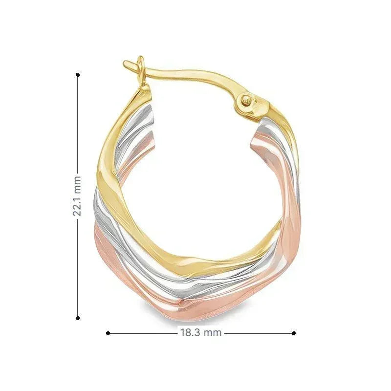 10K Yellow, White and Rose Gold Fancy Hoop Earrings