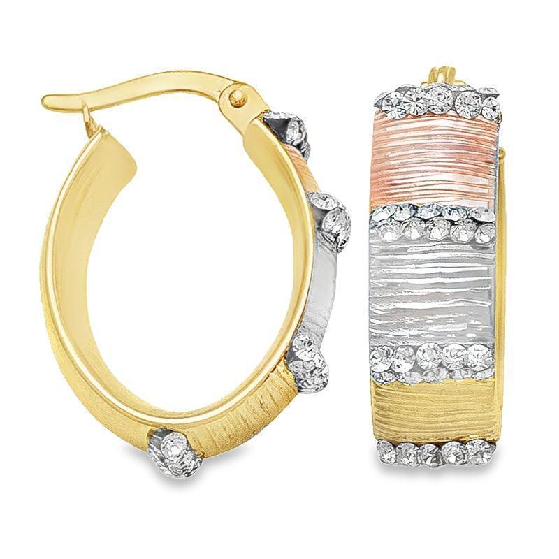 Tri Colour Fancy CZ Hoop Earrings in 10K Gold