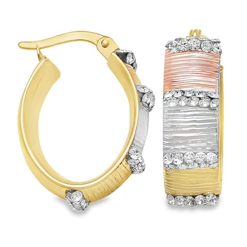 Tri Colour Fancy CZ Hoop Earrings in 10K Gold 