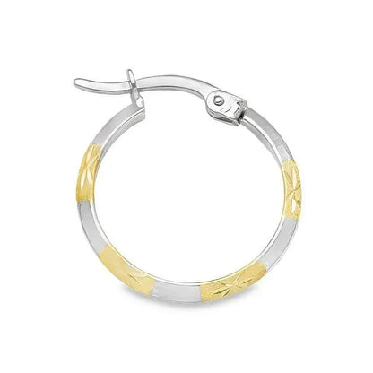 10K Two Tone Gold Patterned Knife Edge Hoop Earrings