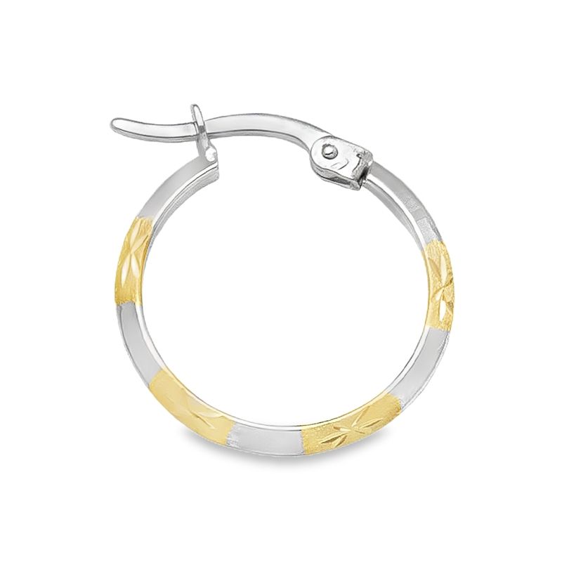 10K Two Tone Gold Patterned Knife Edge Hoop Earrings